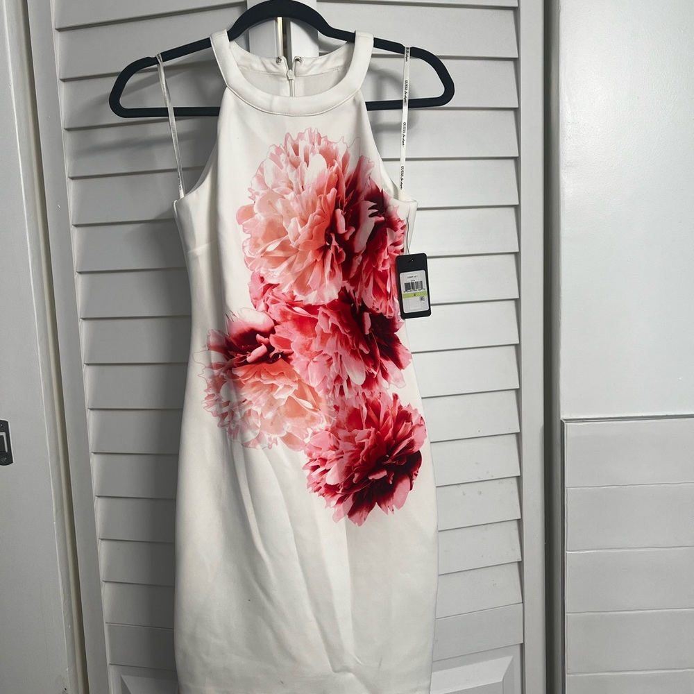 Guess Ivory and Red Floral Midi Dress